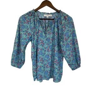 LOFT Green, Blue and Red Floral Blouse - Small Petite